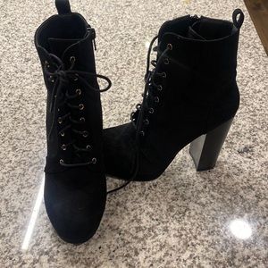 Suede heel lace up booties